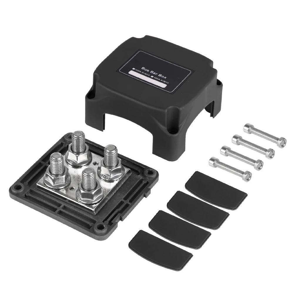 M10 Stud Busbar 400A 48VDC Car Ferry Battery Negative Terminal 4 X 3/8 "(M10) RV Modification Universal Red Black with Cover