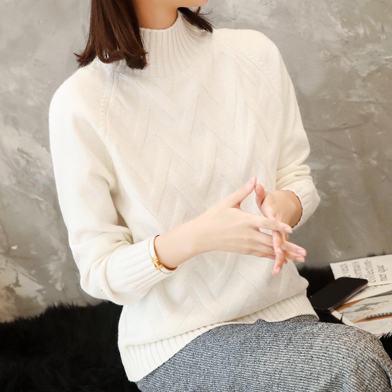 Fashion 2025 Fall/winter British Temperament Korean Style Pullover Half High Neck Loose Sweater Women's Knit Sweater