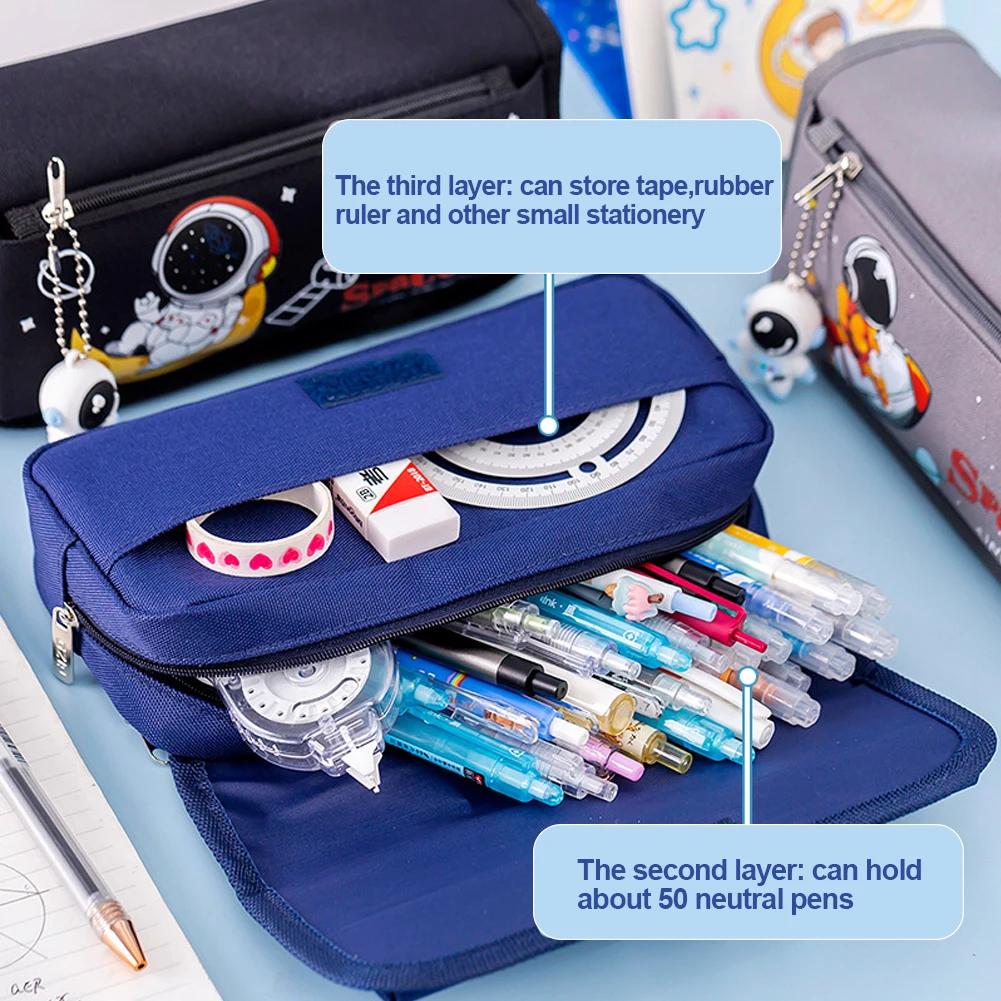 Cartoon Space Astronaut Pencil Case Large Capacity Canvas Pencil Bag Kids School Office Supplies Student Cartoon Stationery Bag