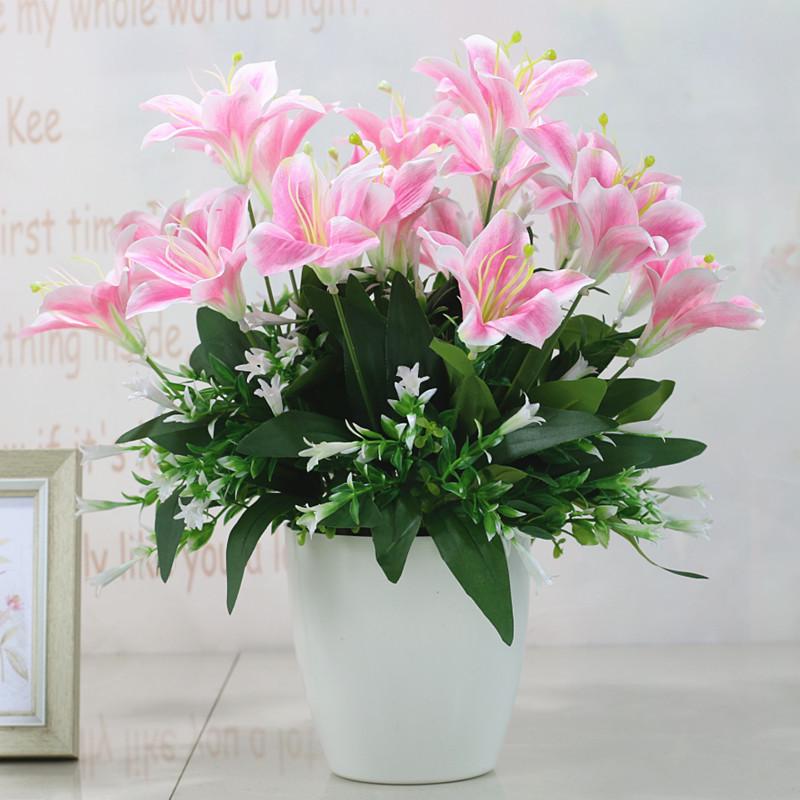 Silk Lily Flower Set - Decorative Artificial Bouquet for Living Room & Dining Table