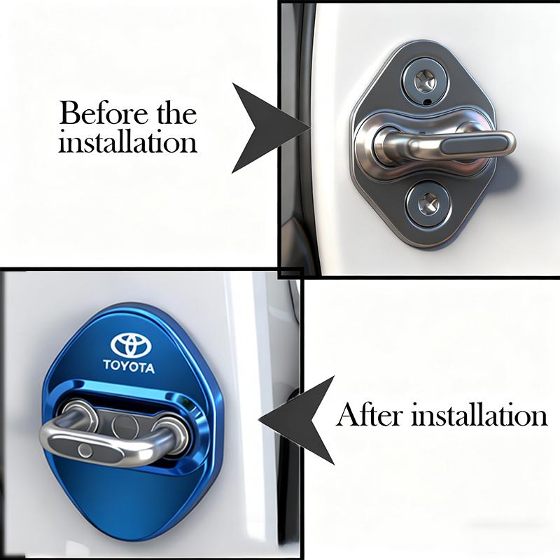 CKMY4 4pcs Car Door Lock Cover Stainless Steel Auto Door Latch Protective Stickers For Toyota Rav4 Yaris Camry Land Corolla CHR Hilux