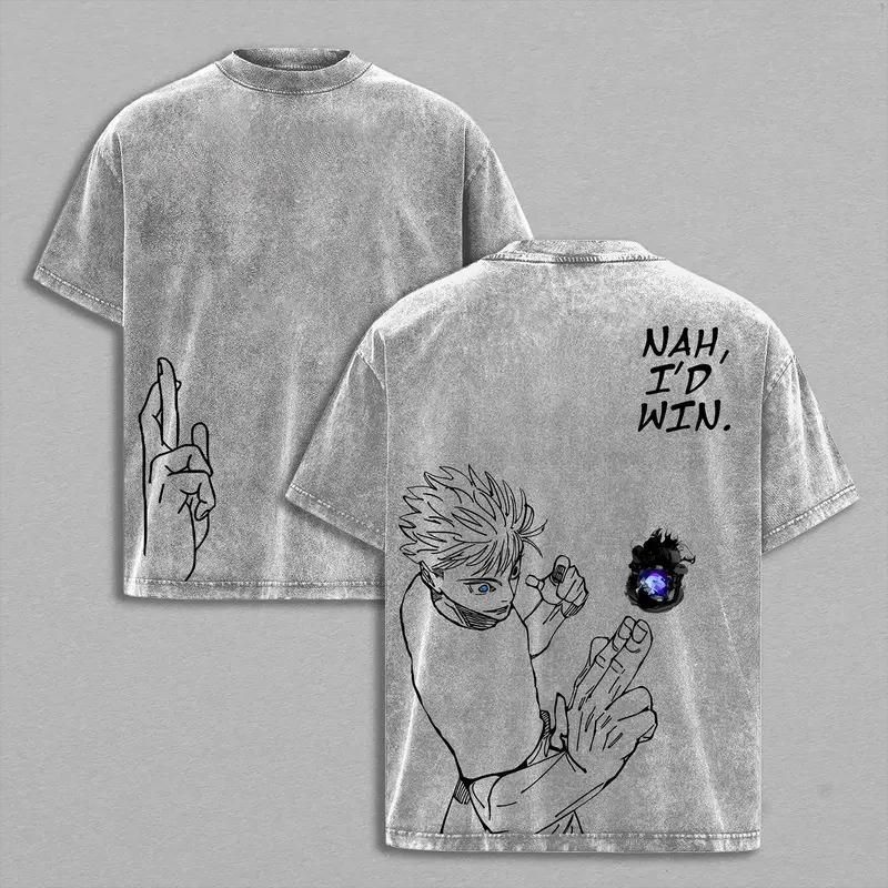 Gojo Satoru Printed Tee Anime Jujutsu Kaisen Clothing Men Women Retro Washed T-shirts Casual Tshirt Harajuku Male Cotton T Shirt