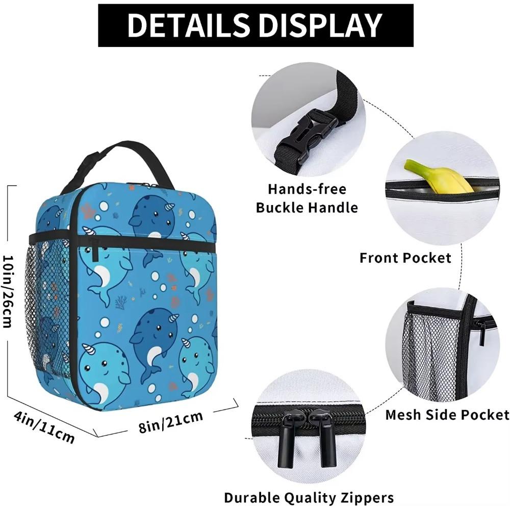 Blue Sea Unicorn Narwhal Lunch Box Insulated Reusable Lunch Bag Cooler Bag for Women Men Girls Boys Work School Picnic Hiking