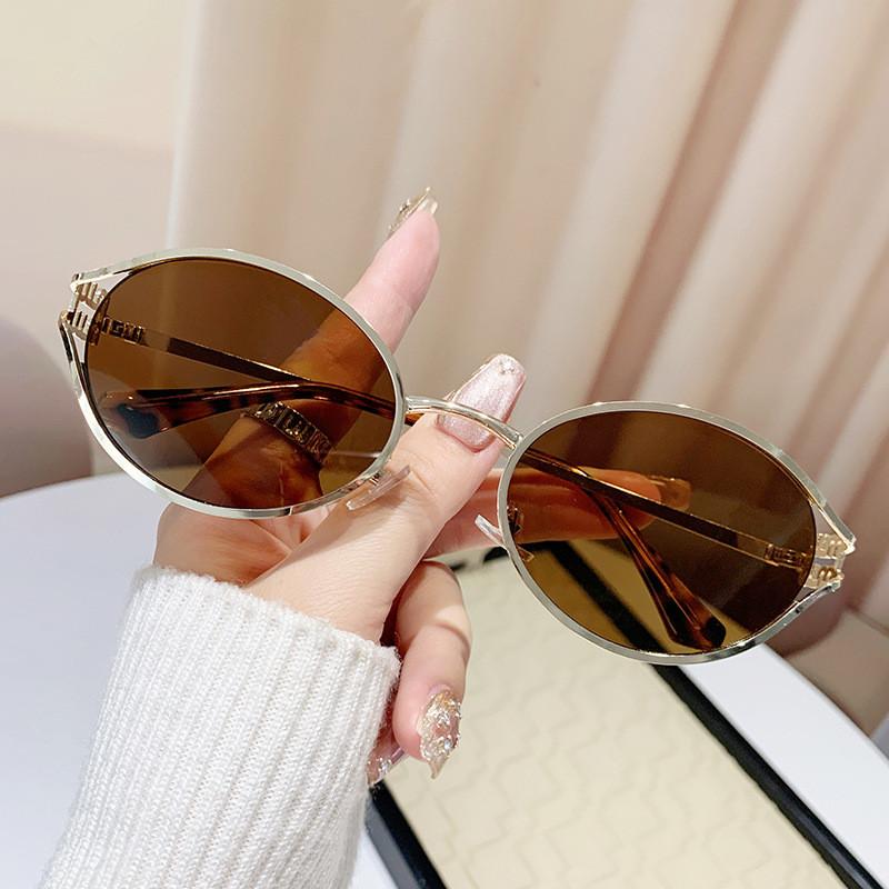 European Style Oval Hollow Sunglasses For Women With Uv400 Protection And Metal Frame For Fashionable Outings