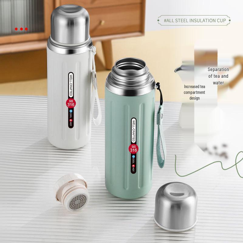 Large Capacity 316 Stainless Steel Thermos with Double Handles & Tea Infuser