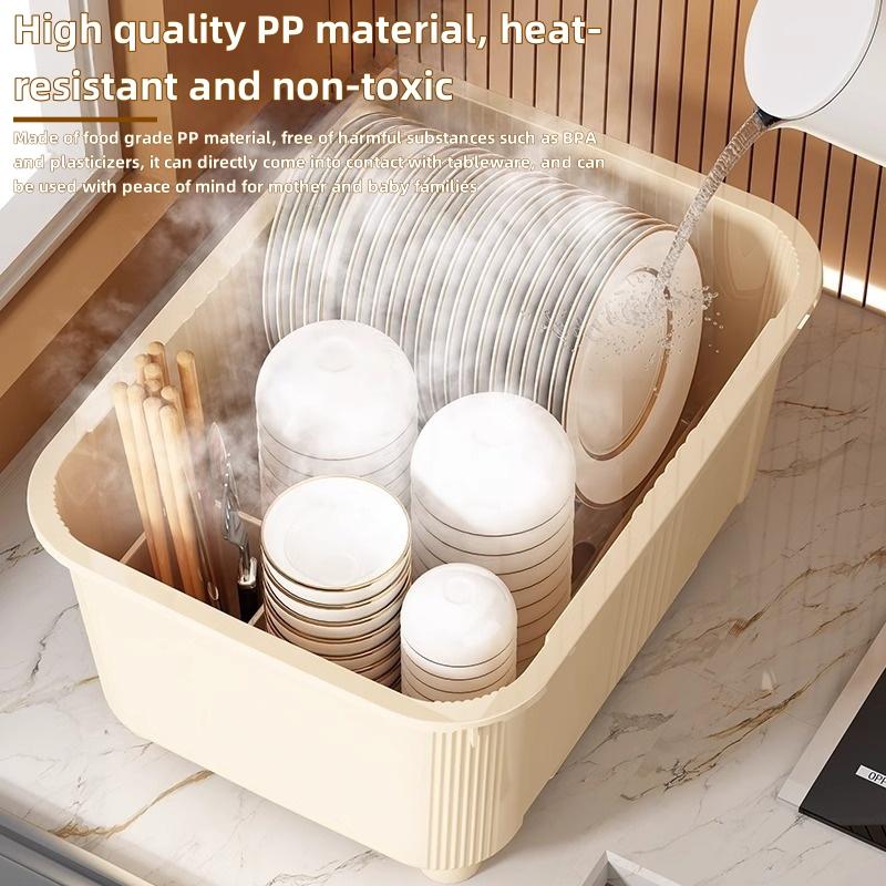 Velkokapacitní kuchyňská mísa úložný organizér odkapávač na nádobí prachotěsný úložný box odkapávač sušák na nádobí kuchyňské doplňky