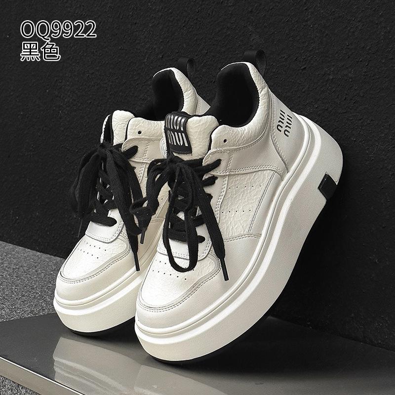 Leather high-top autumn and winter velvet muffin thick-soled small casual board shoes 34