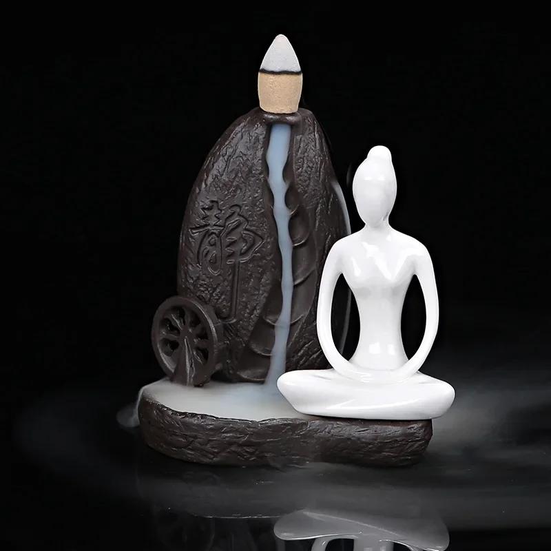 1 шт., Дзен Керамическое Ремесленное Изделие Девушка Йога Обратный Поток Аромалампа Держатель Благовоний Использование в Офисе Чайной (Без благовоний)