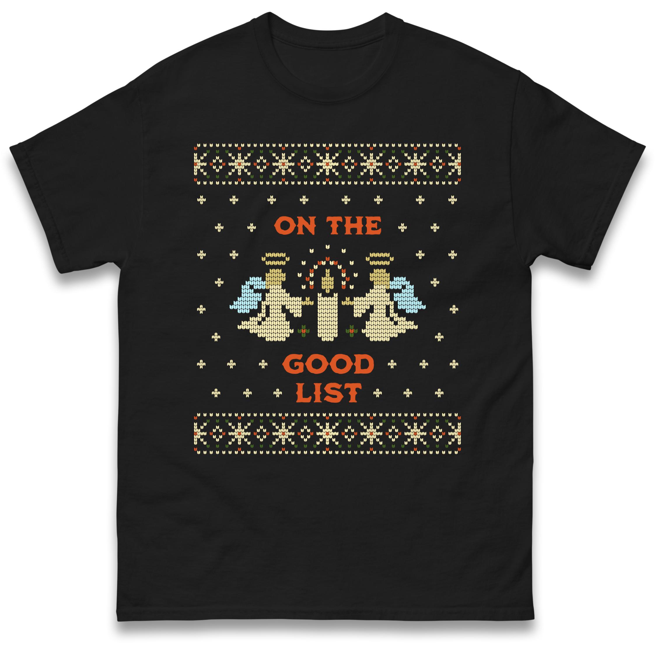 On The Good List Christmas T-Shirt Tshirt Mens Womens Tops Unisex Tees 100% Cotton S