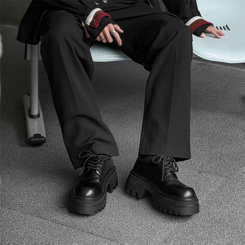 2024 Men's Thick Sole Height-Increasing Black Leather Derby Shoes - British Style