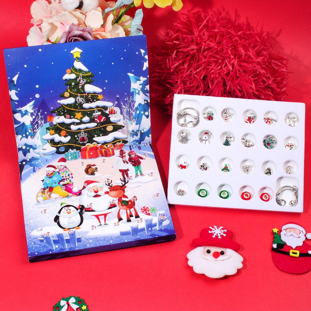 Kinder DIY Handgemachter Schmuck Perlen Schneemann Adventskalender - 24 Fächer Weihnachtsgeschenk