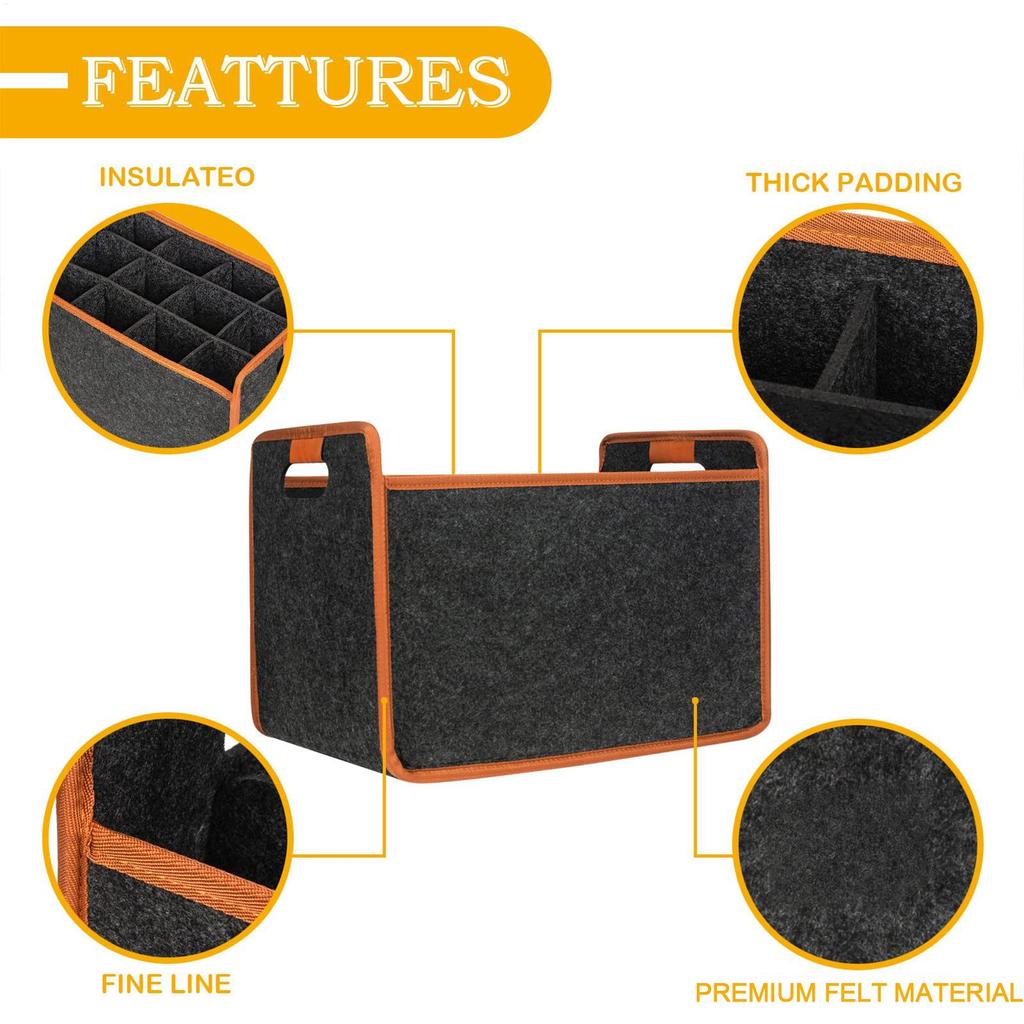 Caja de Almacenamiento Portabotellas de Fieltro para 12 Botellas con Divisor, Bolso Tote para Botellas de Licor con Asa Cómoda, Bolsa de Viaje Portátil para Botellas de Vino