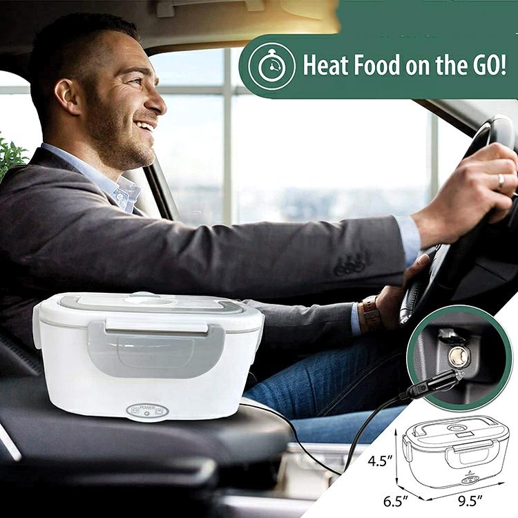 Auf Lager Grau 110V und 12V 40W Edelstahl Tragbarer Speisenwärmer Heizung 1,5L Brotdose für Auto und Zuhause