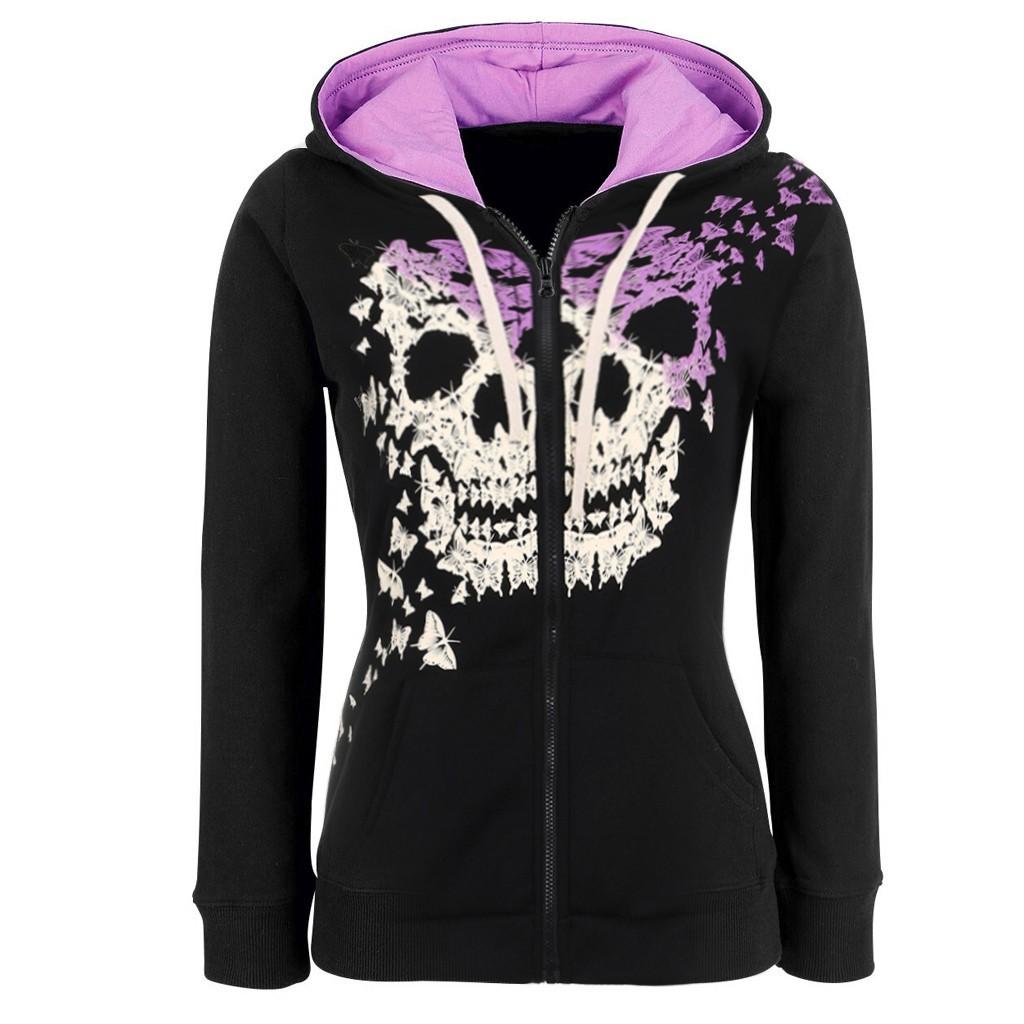Womens Zipper Long Sleeve Print Hoodie Sweatshirt Tops Sweatshirt Coat