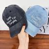 Retro Denim Letter Cap Women's Spring and Autumn Wide Brim Shows Face Small Sunshade Sunscreen American Street Baseball Cap