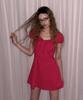 Teuwi Hirot Ribbon Shirred Short Sleeve Mini Dress