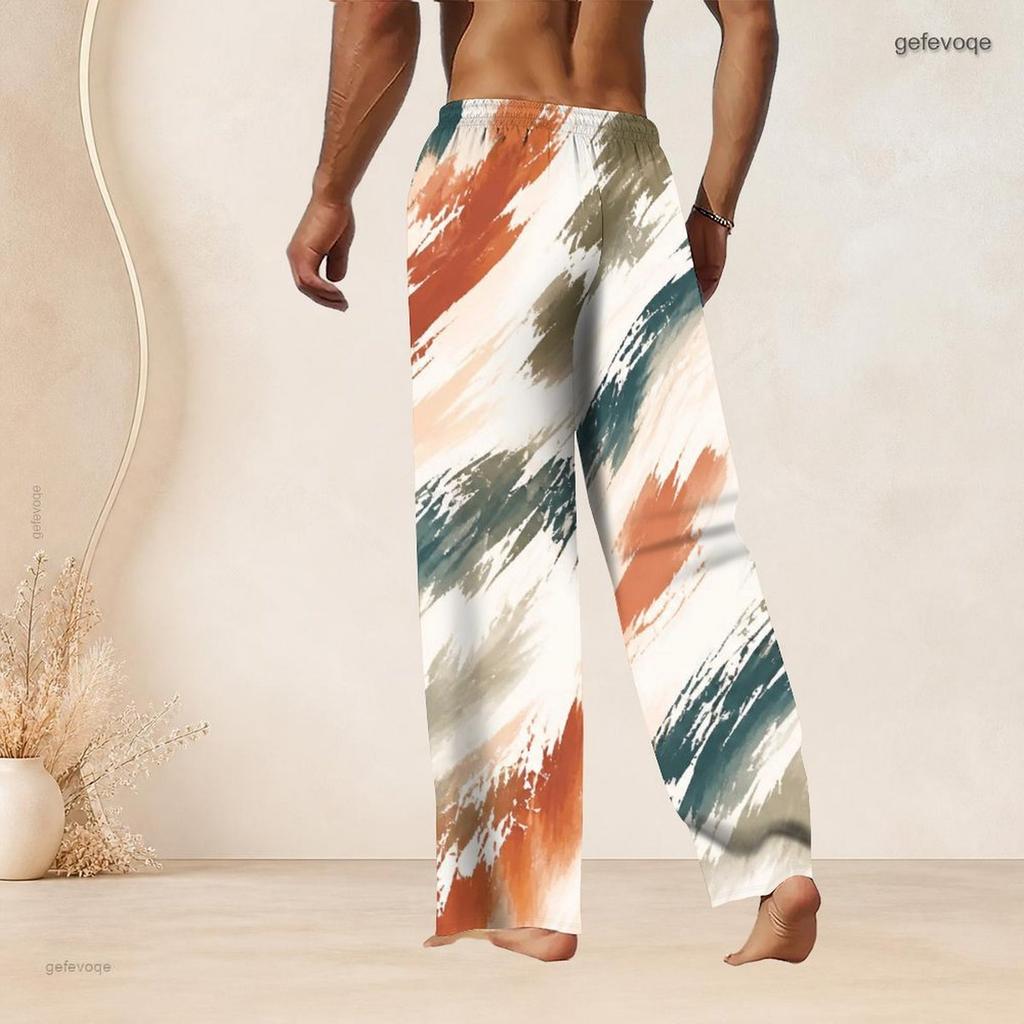 Men S Plus Size Drawstring Waist Blue Gold Marble Print Straight Leg Full Length Beach Pants