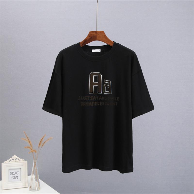 Bavlněná trička Shellsuning Oversized Dámské Léto S krátkým rukávem Trička s 3D potiskem dopisů Dámské Běžné Volné High Street Basic Tops