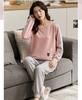 Women's Pajama Set with Chest Pad - Long Sleeve, Long Pants, Plus Size, Casual Homewear for Spring, Autumn, Winter