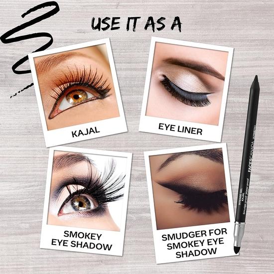 FACESCANADA Ultime Pro Intense Gel Matte Kajal With Smudger & Sharpener - Black, 1.2g | 24 Hr Long Stay | Water & Smudgeproof