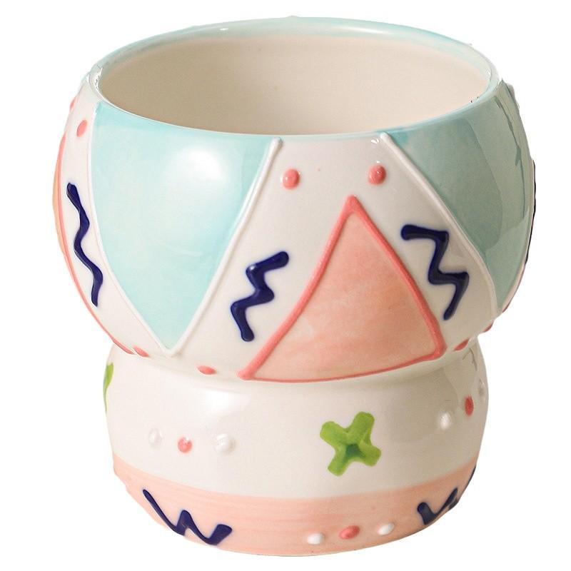Hand-Painted Relief Ceramic Household Ceramic Cup Water Cup Creative Hand Cup Large Capacity Mug Milk Cup Breakfast Cup
