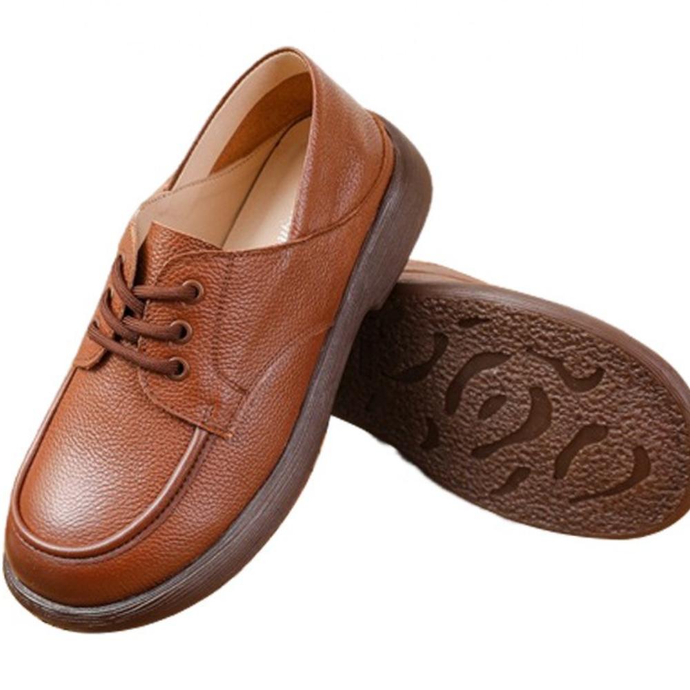 Top‑Layer Cowhide Mom Shoes, Round Toe Low Heel Shallow Mouth Dance Shoes, Breathable Versatile Flat Casual Leather Shoes SA‑2289