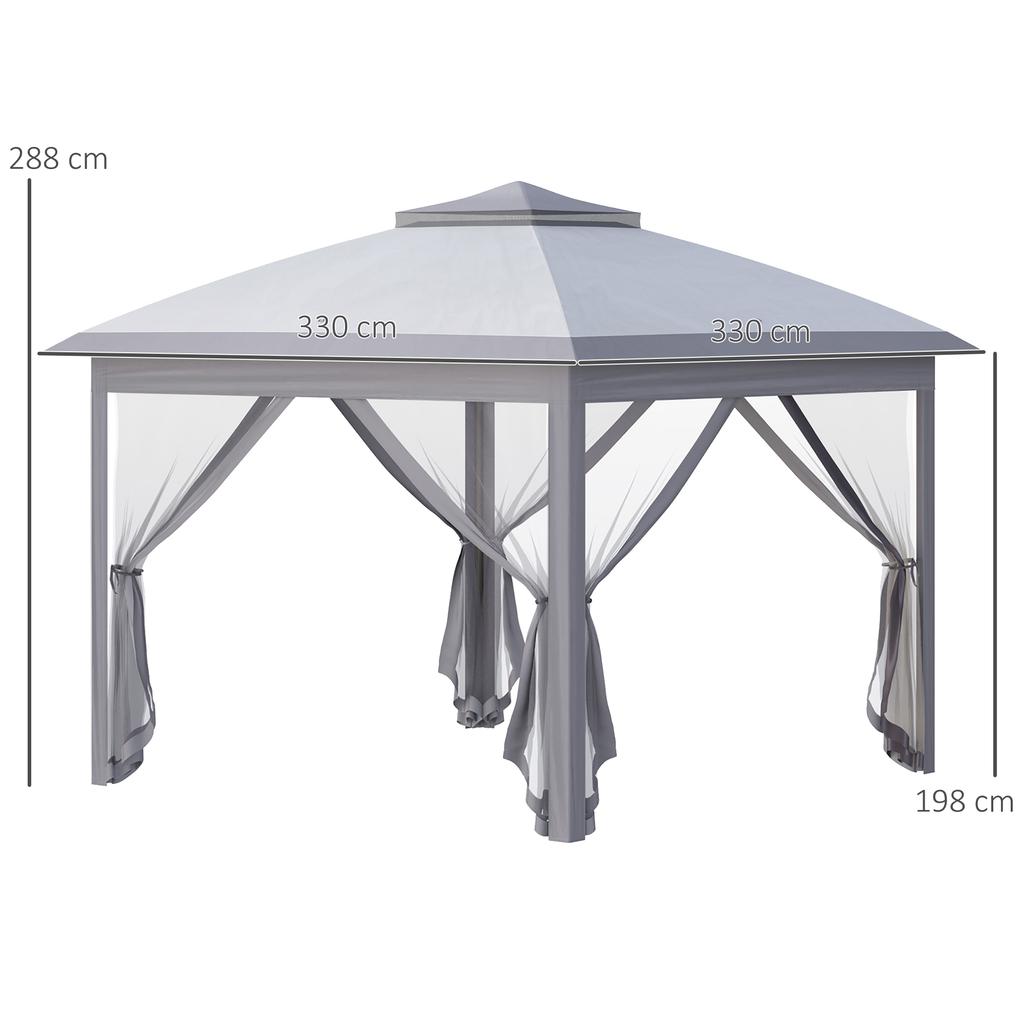3.3 X 3.3m Pop Up Gazebo, Double Roof Foldable Canopy Tent with Zipped Mesh Sidewalls, Height Adjustable and Carrying Bag