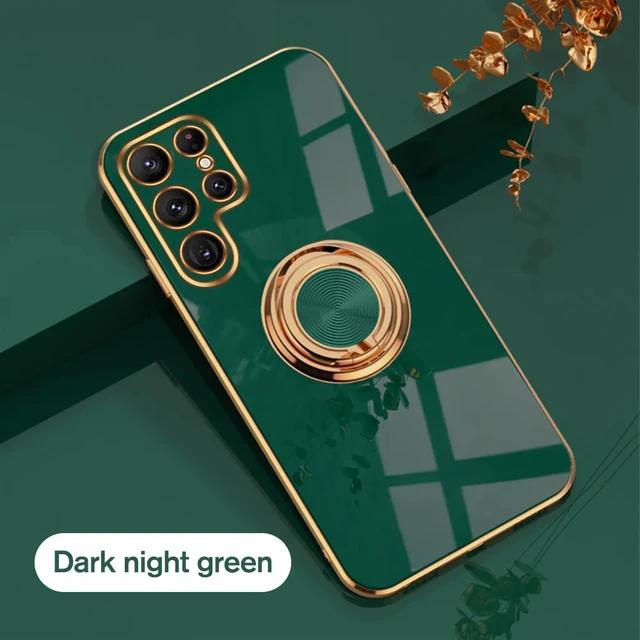 Shockproof Plating Ring Holder Silicone Case For Samsung S25 S24 S23 S22 S21 Ultra Plus FE A16 A56 A15 A55 A14 A54 A53 iPhone 16 15 14 13 12 Pro Max