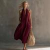 Nuevo Vestido de Verano Casual Vintage de Lino para Mujer, Vestido Midi sin Mangas con Escote en V y Bolsillo de Parche para Vacaciones