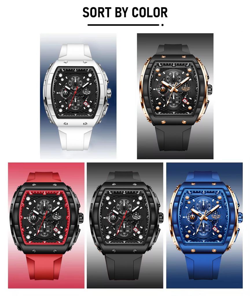 Men Watch Fashion Business Watch Men Square Black Silicone Luminous Waterproof Quartz Wrist Watches For Men Montre Homme