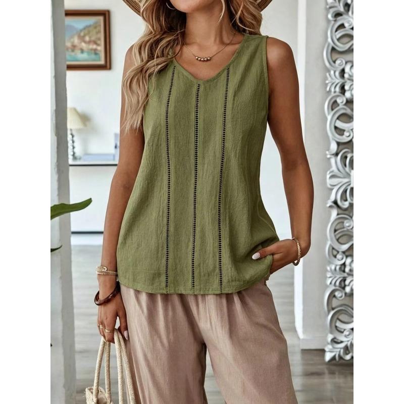 BITCED Women's Fashion Casual Solid Color Print Sleeveless V-Neck  Blouses & Shirts