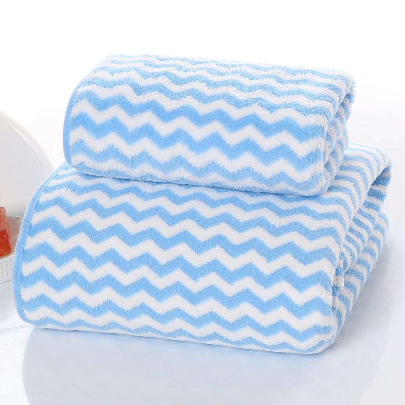 Coral Fleece Striped Bath Towel Set, Large & Thick, 70 x 140 cm, Absorbent Gift for Adults.