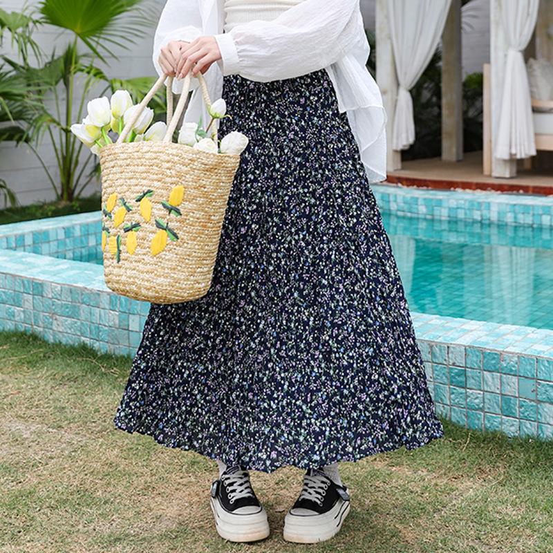 

Женская плиссированная юбка Feiyuan с цветочным принтом - С высокой талией, Ретро, Стройнящая, Универсальная летняя юбка миди One Size