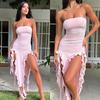Abito Midi Sexy Senza Spalline con Volant Spacco Abito da Spiaggia Donna 2025 Estate Slim Fit Festa Femminile Vestido