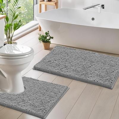 1/2Pieces Bathroom Rugs Non-Slip Chenille Bath Rug Ultra Soft Super Absorbent Bath Mat for Bathroom Toilet Tub