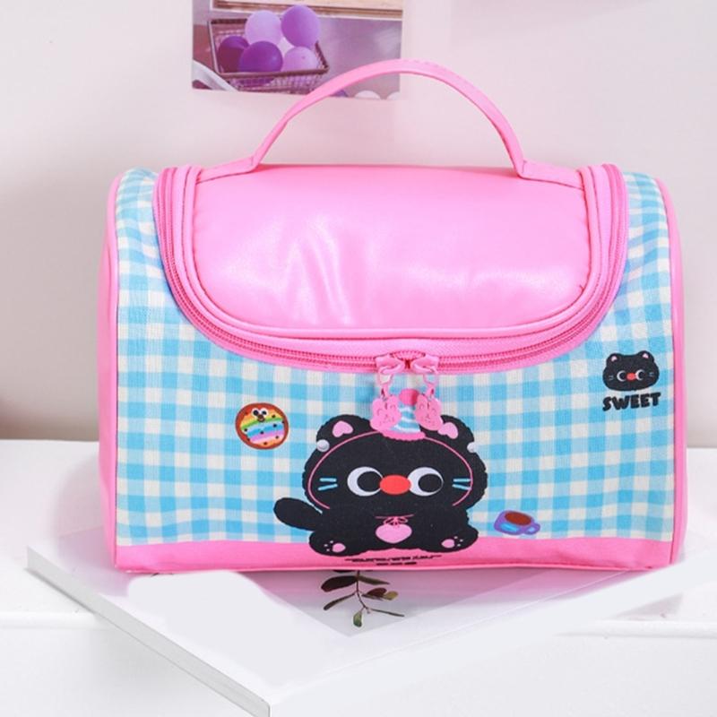 Durable Waterproof Makeup Organizers Cartoon Print Travel Cosmetic Bag With Multi Functional Compartments And Carry Handle