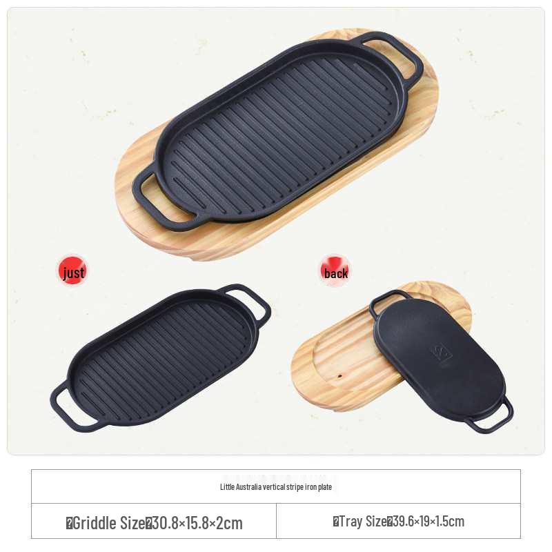 Cast Iron Rectangular Teppanyaki Barbecue Plate for Steak, Fish, and More