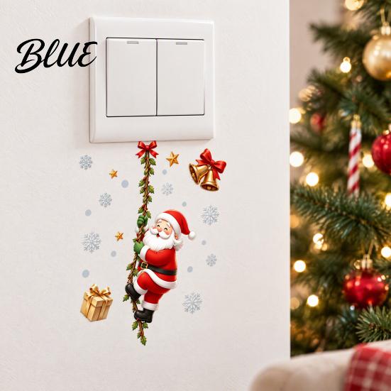 Holiday Party Wall Decor Christmas Santa Claus Light Switch Sticker with Climbing Vine Design Funny PVC Decal for Seasonal Art Home Decoration,