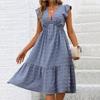 Lotus Leaf Sleeve Skirt European And American Summer Blue Loose Jacquard Dress