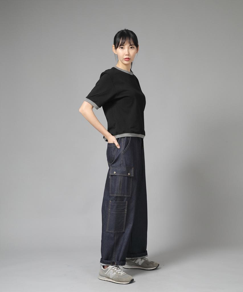 Seinteukeulu Double Cargo String Jogger Pants Dcj-338 Denim Indigo