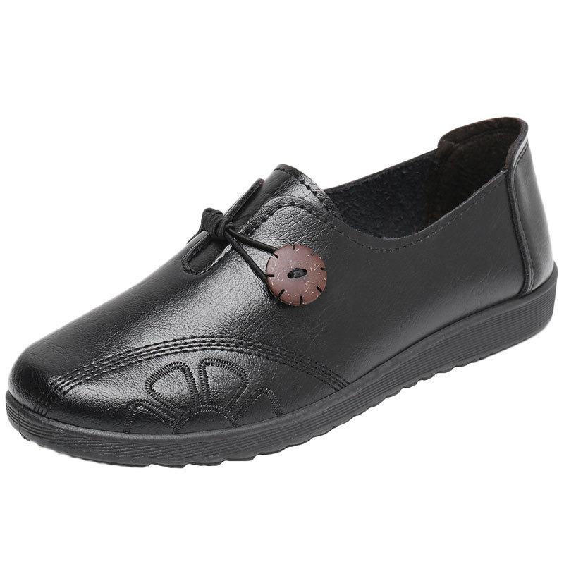 Spring and Autumn Shoes Single Shoes Soft Sole Comfortable Flat Sole Leather Shoes In the Elderly Women's Shoes Leap Month