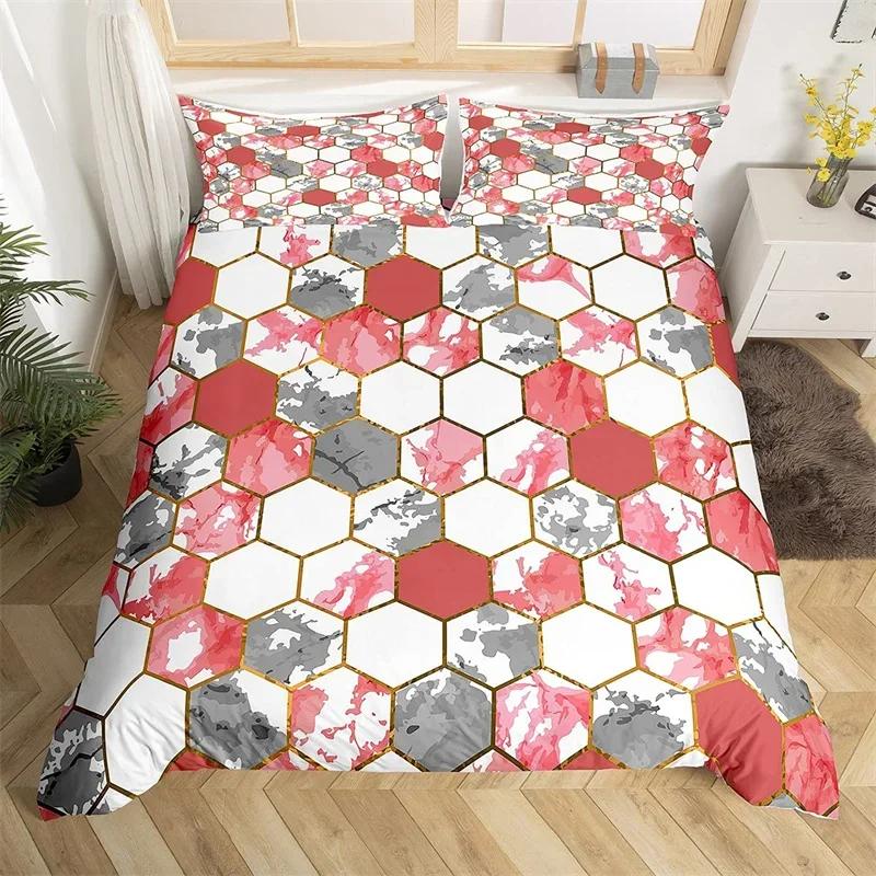 Geometric Bedding Set Marble Print King Duvet Cover Microfiber Modern Design Comforter Cover Single Queen For Kids Teen Adults
