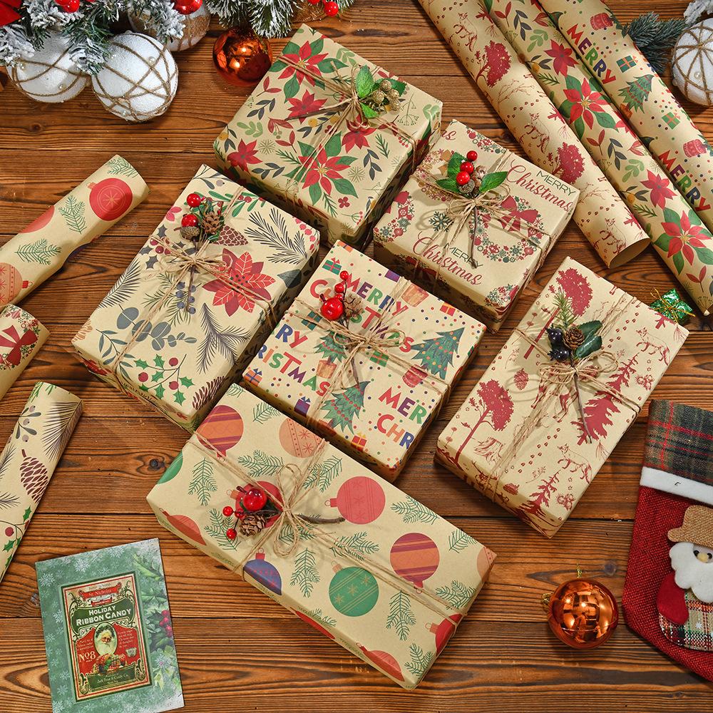 Christmas Wrapping Paper Sturdy Kraft Wrapping Paper Vintage Gift Wrap Thick Holiday Gift Wrap For Xmas Birthday Winter Holiday