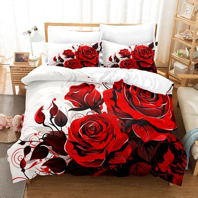 3pcs Rose Couples Bedding Sets 3D Printed Romantic King Full Size For Couples Gifts Duvet Cover With 2 Pillowcases Bedroom Decor