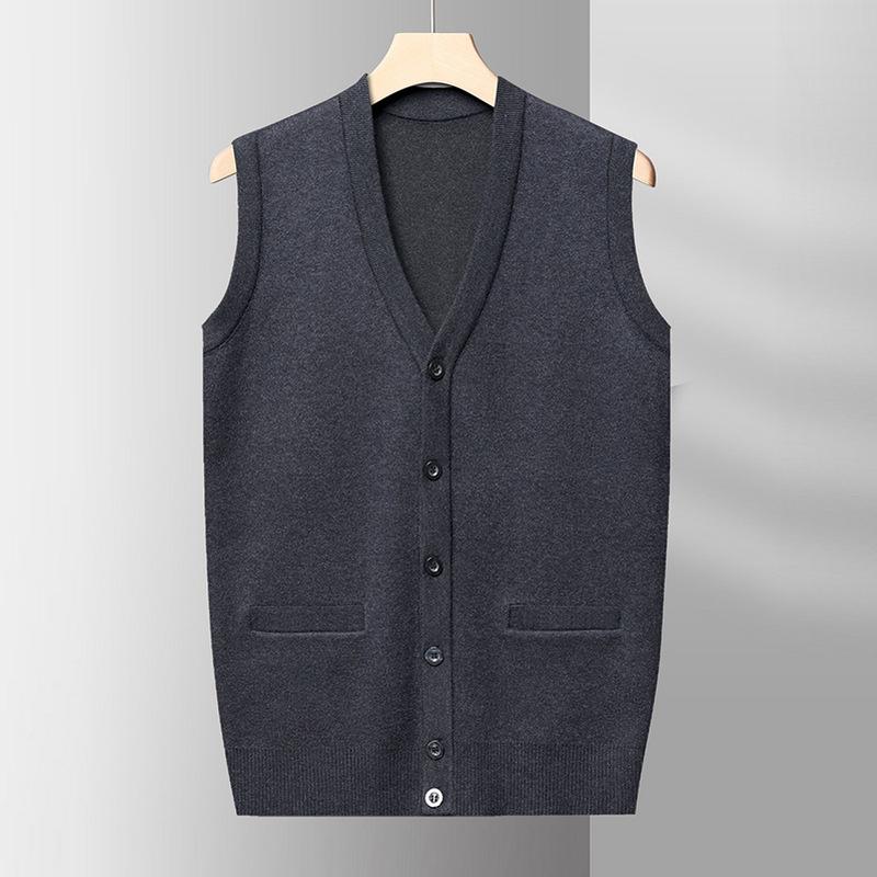 Tato Jesień Męska Nowa Luźna Kamizelka Moda Prosta Dekolt w serek Jednolity Kolor Casualowa Kamizelka Podkładowa Dzianinowa Kamizelka.