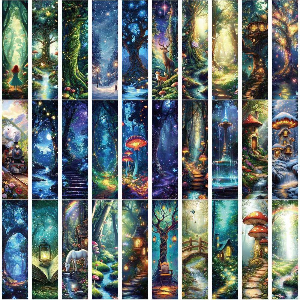 30PCS Mysterious Forest Bookmarks Paper Fairy Gifts Painting Decoration Stationary Reading Book Page Markings Card Bookmark