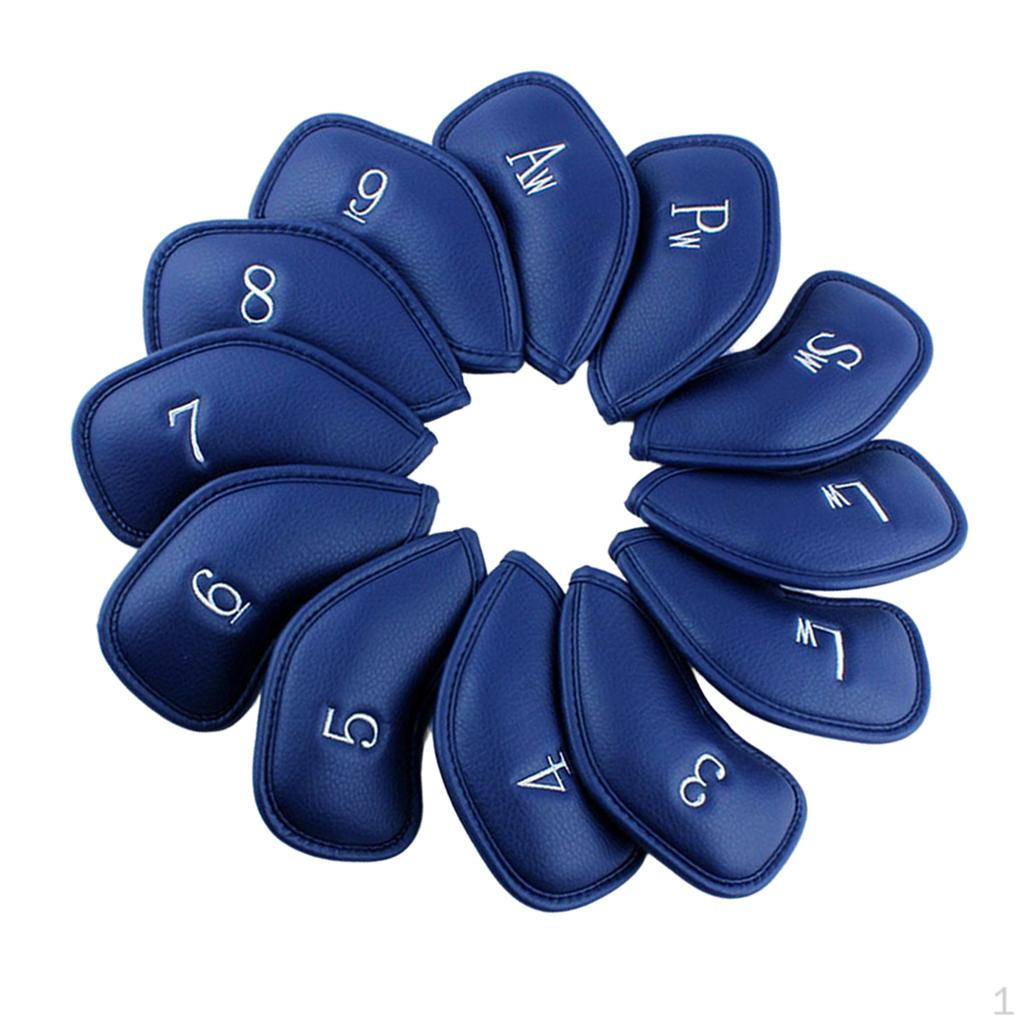 12 Pcs Embroidered Golf Iron Covers Club Head Cover Set Waterproof Replacements Blue