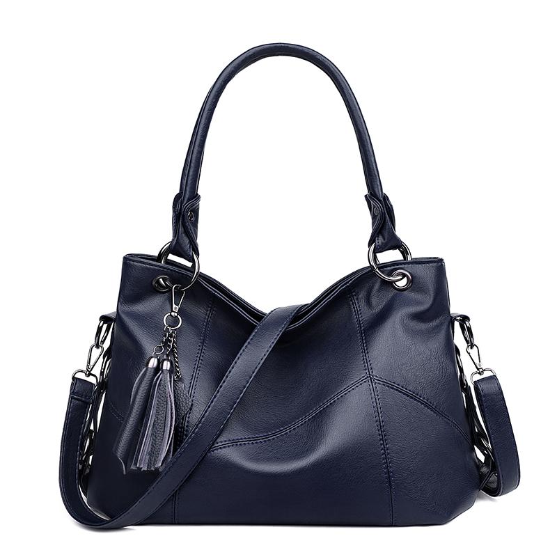 

2026 New Soft PU Leather Hobo Bag for Women, Large Capacity Tote Handbag with Tassel Decor, Versatile Shoulder Crossbody Bag for Daily Commute & Work темно-синього кольору