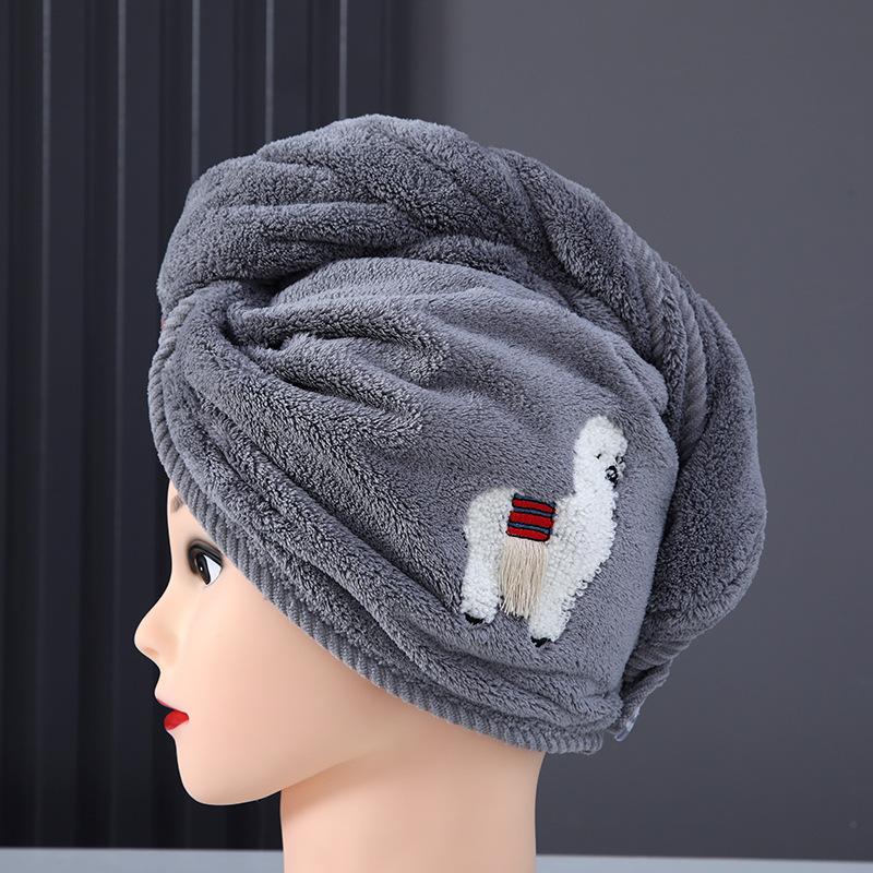 New dry hair cap women's water-absorbing quick-drying cute alpaca thickened shower cap wiping hair print dry hair towel