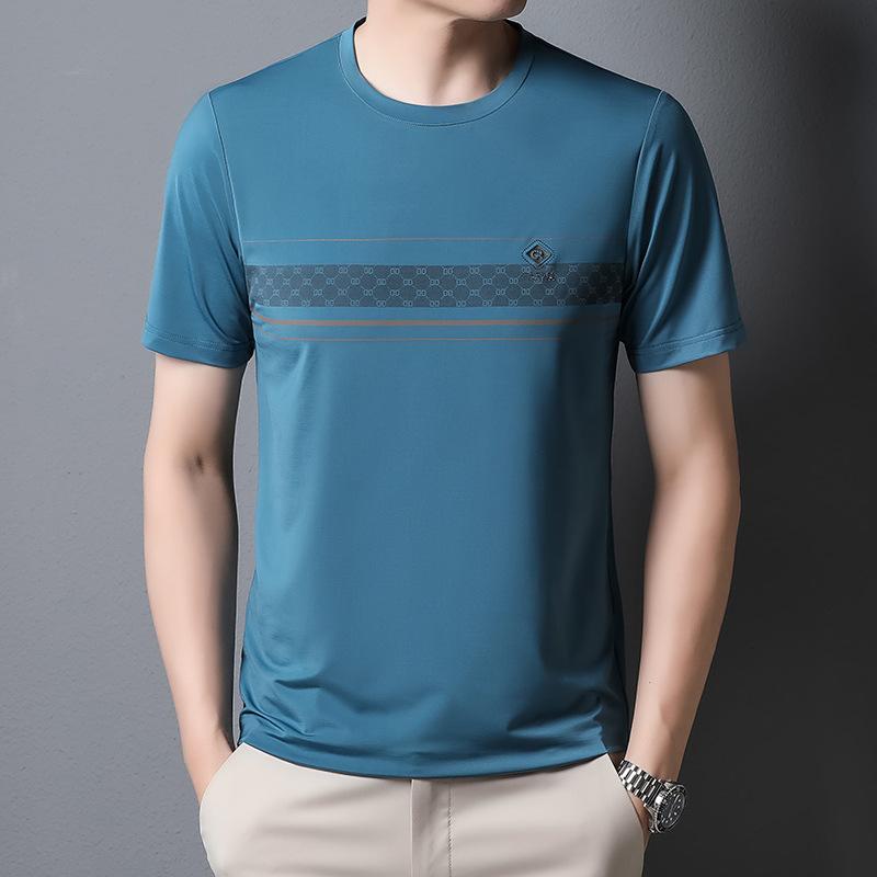 Casual Fashion Short Sleeve Polo-Neck Pullovers Tops Male Clothes Summer Round Neck Printed Spliced  T-shirt for Men